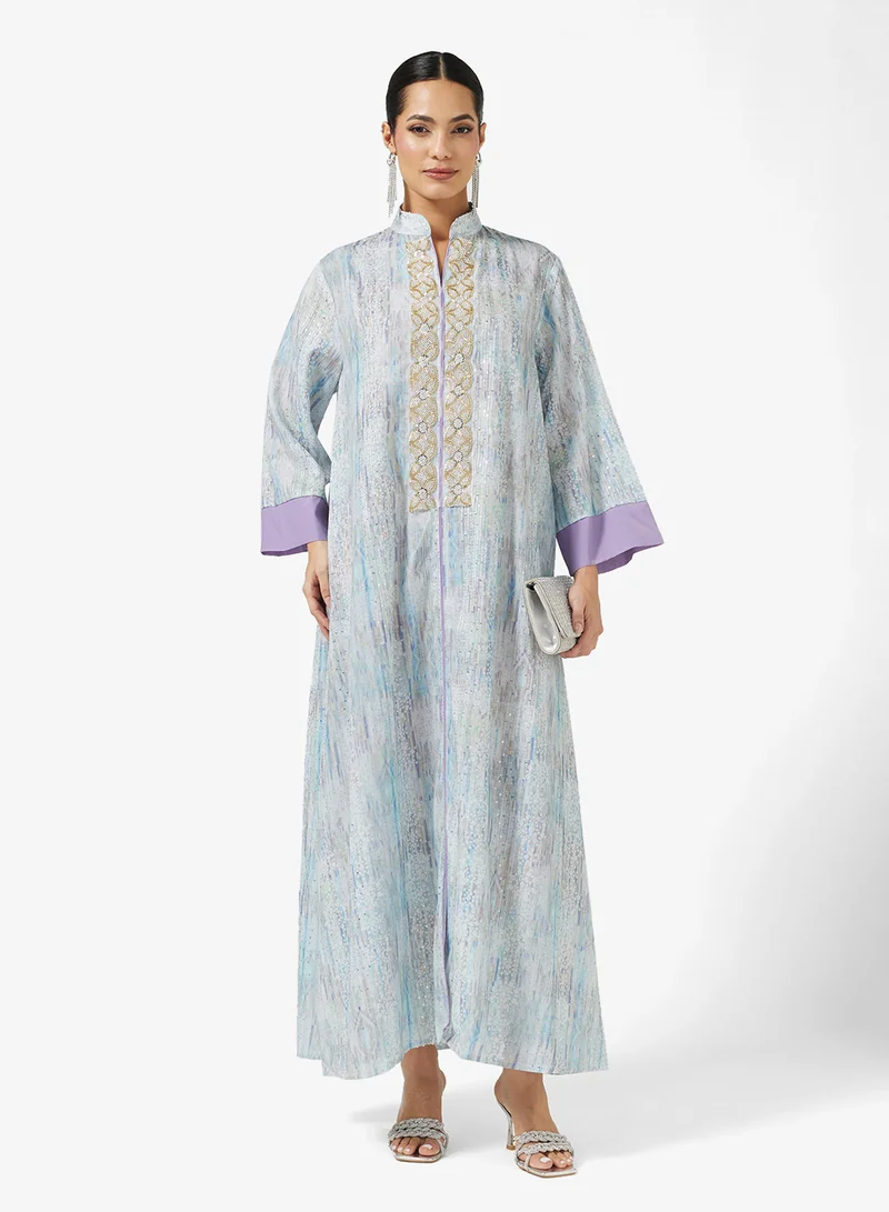 خزانة Printed Jalabiya Embroidered Neck