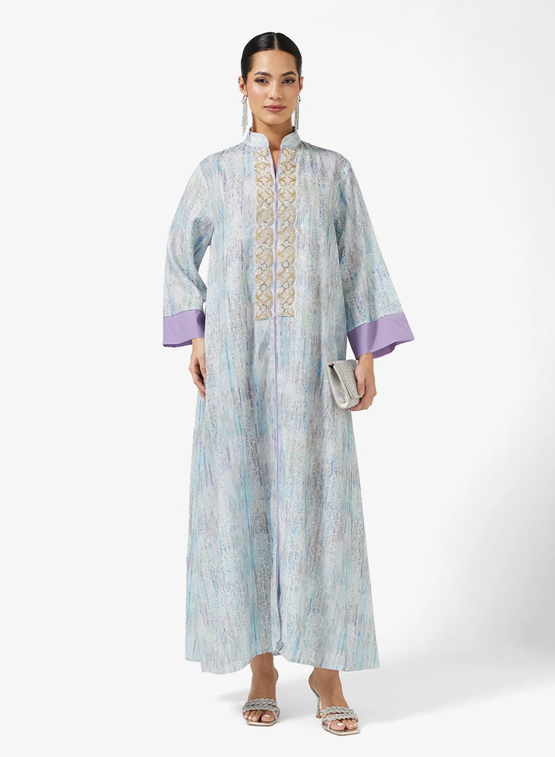 Khizana Printed Jalabiya Embroidered Neck - Image 1