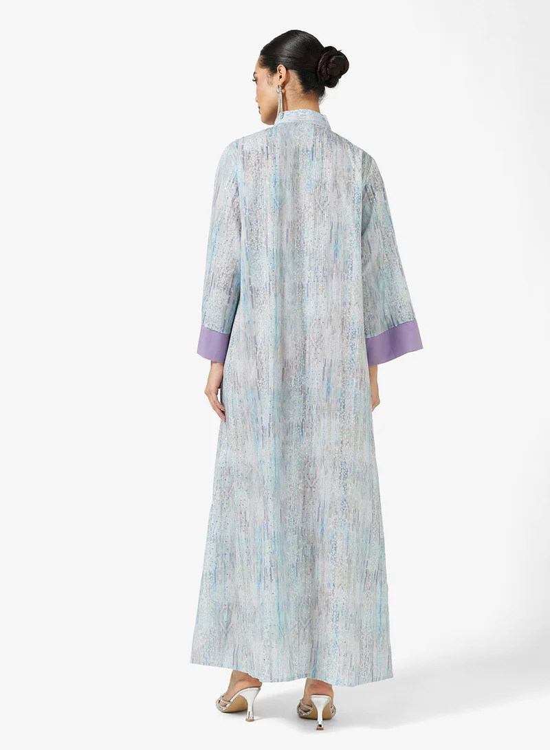 خزانة Printed Jalabiya Embroidered Neck