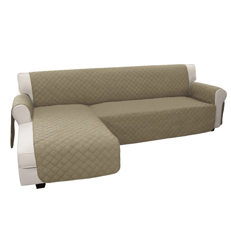 غطاء أريكة زاوية على شكل L سهل الاستخدام قابل للعكس مع غطاء مقعد للكلاب والأطفال بلون بيج