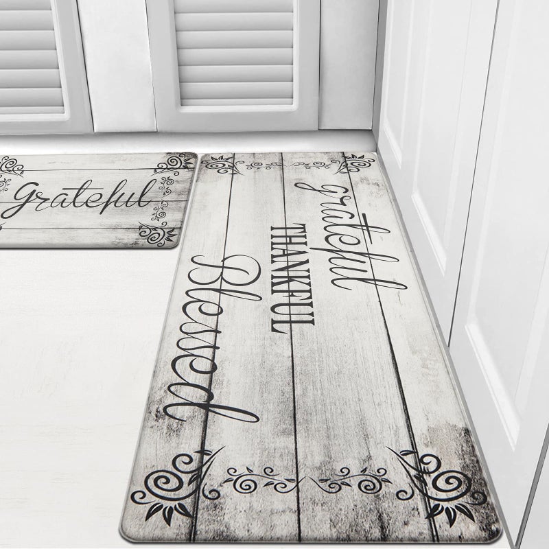 مجموعة حصائر مطبخ هابي المضادة للإرهاق من 2 حصيرة غير قابلة للانزلاق ومبطنة للمطبخ، حصائر ومفارش مطبخ مقاومة للماء، حصائر مريحة لمكتب الوقوف، سجادة للمغسلة، مكتب، غسيل