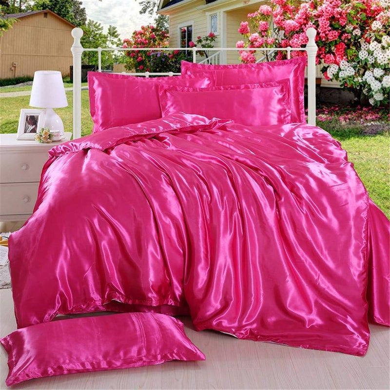 Cloud Fino Cloud Fino 100 Pure Silk Satin Comforter 400GSM Box Stitching Gives Rich Feeling Bright Colors Glorious LookingSuper Soft Cosy and Light Weight Luxurious QualitySuper KingHot Pink98x116 inch  - Image 2