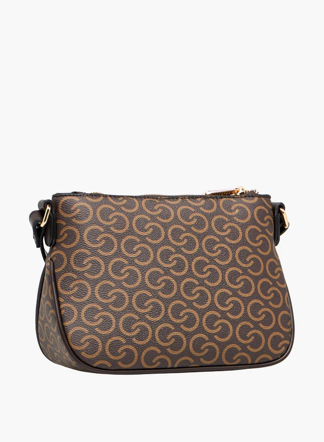 Celeste Monogram Print Crossbody Bag with Adjustable Strap and Zip Closure