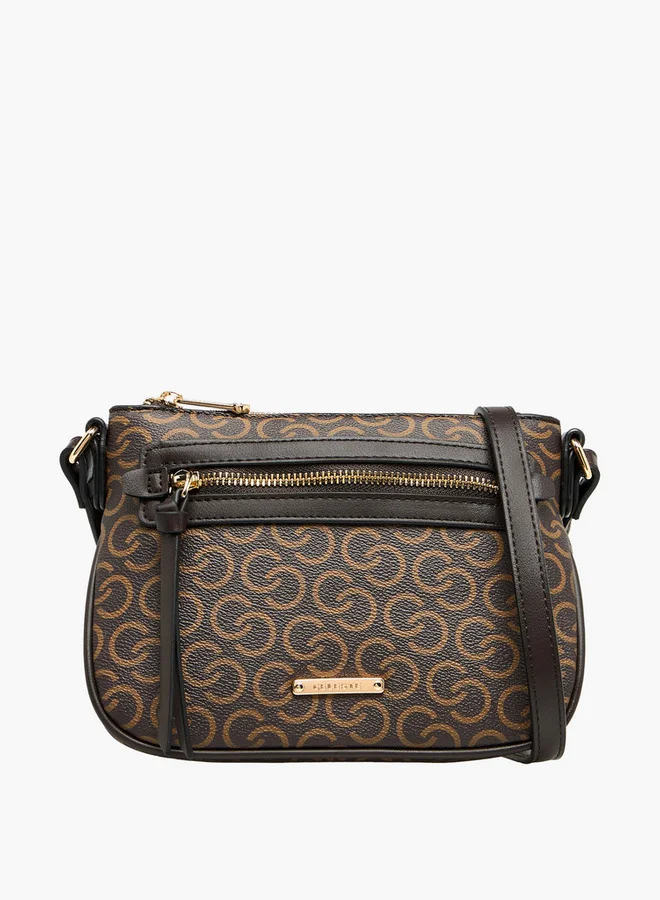 Celeste Monogram Print Crossbody Bag with Adjustable Strap and Zip Closure