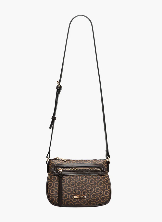 Celeste Monogram Print Crossbody Bag with Adjustable Strap and Zip Closure