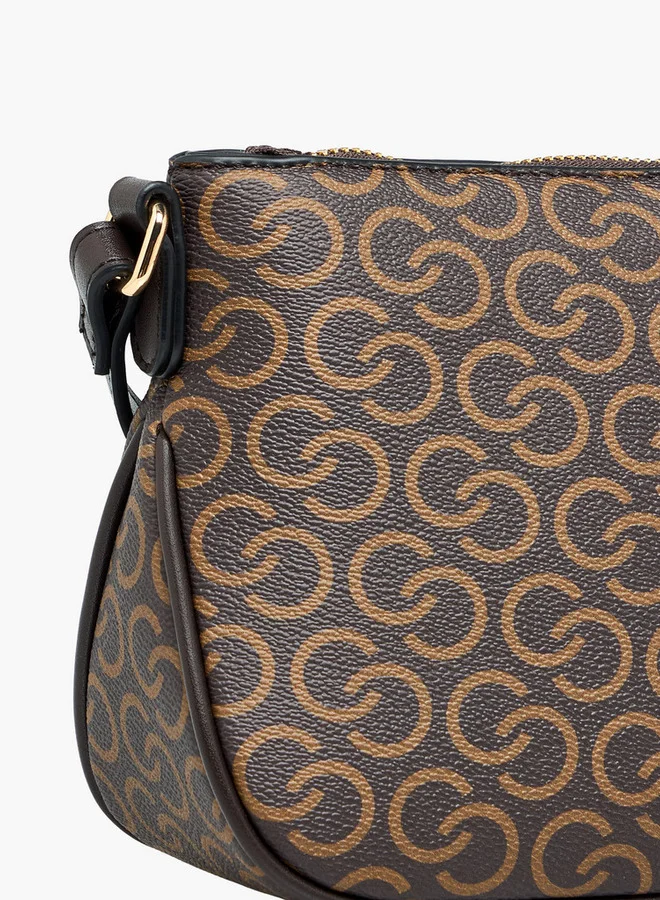 Celeste Monogram Print Crossbody Bag with Adjustable Strap and Zip Closure