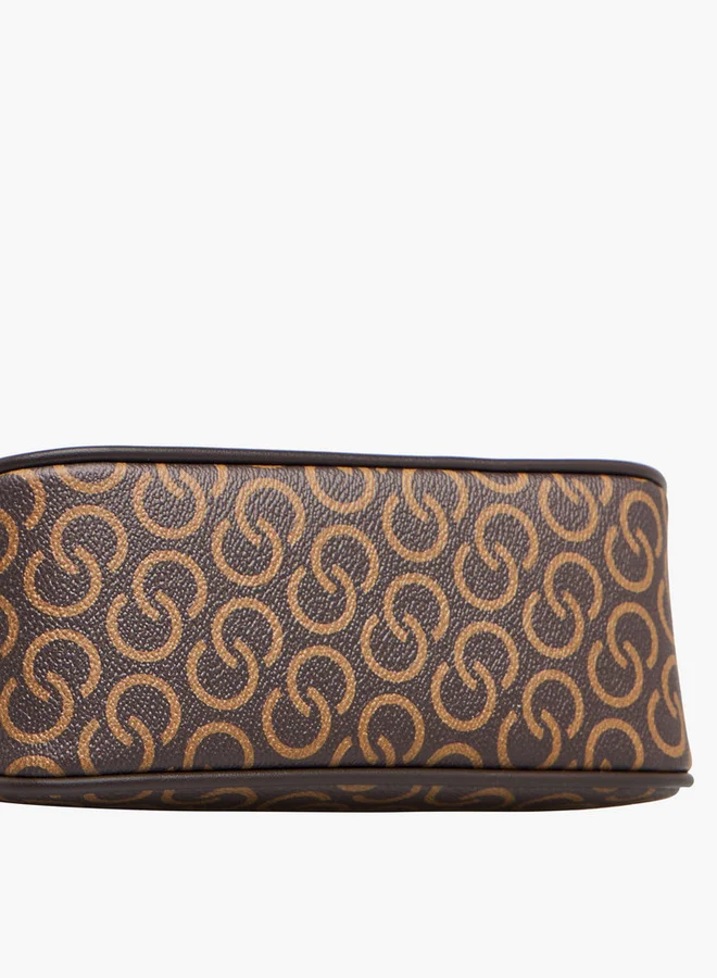 Celeste Monogram Print Crossbody Bag with Adjustable Strap and Zip Closure