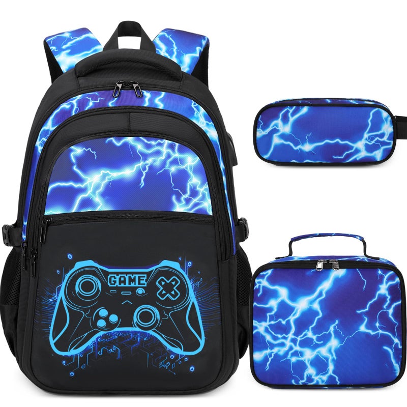 DIGOBAY Boys Backpack for School 3PCS Cool Luminous Gamer Backpack for Boys with Lunch Box Pencil Case Kids Backpacks Bookbag for Teen Boy Elementary Middle High School with USB Charging Port - Image 2