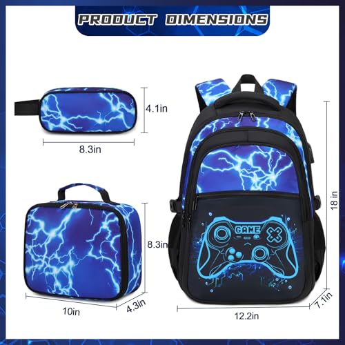 DIGOBAY Boys Backpack for School 3PCS Cool Luminous Gamer Backpack for Boys with Lunch Box Pencil Case Kids Backpacks Bookbag for Teen Boy Elementary Middle High School with USB Charging Port - Image 3