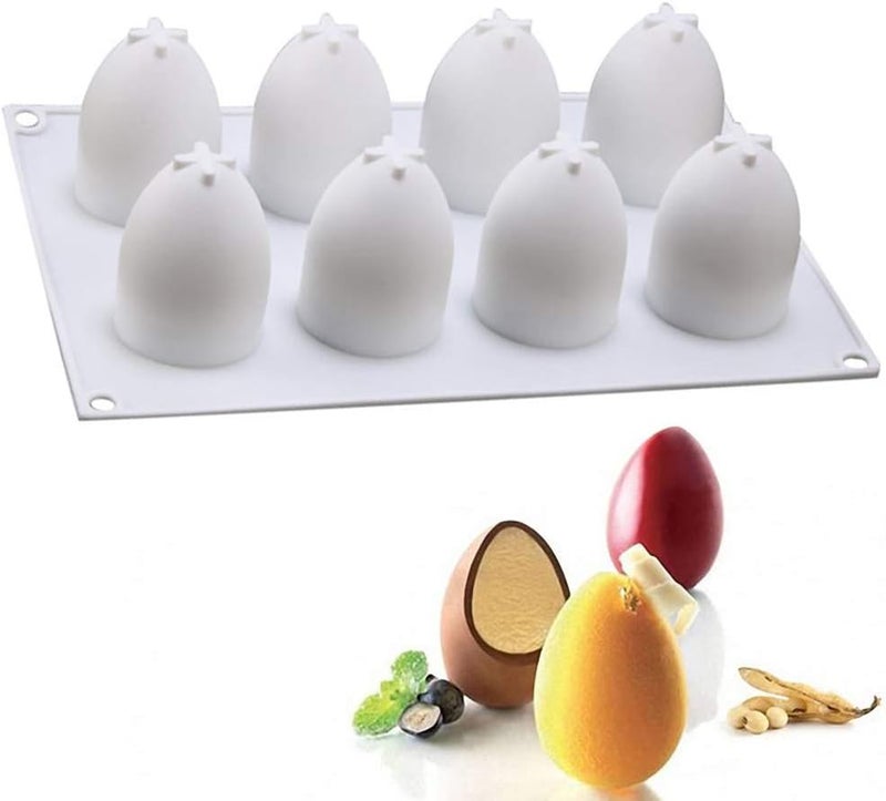 OCPO Kitchen قالب سيليكون بيض عيد الفصح من OCPO KITCHEN لخبز بيض الشوكولاتة، كيك الموس، الجيلي، كيك الجبن، الآيس كريم، الحلويات، قالب تزيين الكيك (8 تجاويف) - Image 1