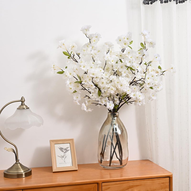 Sunm Boutique White Cherry Blossom Flowers, Artificial Cherry Blossom Decor Faux Cherry Blossom Branches Vase Arrangements for Wedding Home Party Kitchen Decor, Set of 3 - Image 4