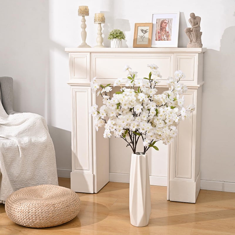 Sunm Boutique White Cherry Blossom Flowers, Artificial Cherry Blossom Decor Faux Cherry Blossom Branches Vase Arrangements for Wedding Home Party Kitchen Decor, Set of 3 - Image 2