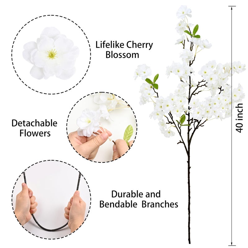 Sunm Boutique White Cherry Blossom Flowers, Artificial Cherry Blossom Decor Faux Cherry Blossom Branches Vase Arrangements for Wedding Home Party Kitchen Decor, Set of 3 - Image 5