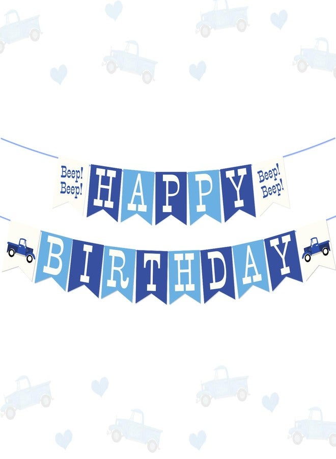 Merrystorm 17 قطعة من لافتات عيد الميلاد السعيدة على شكل شاحنة زرقاء - ديكورات عيد ميلاد شاحنة زرقاء صغيرة - لافتة صوتية للأطفال الأولاد والبنات لحفلات أعياد الميلاد الأولى والثانية والثالثة - لوازم وهدايا حفلات بطابع المزرعة والسيارة - Image 1