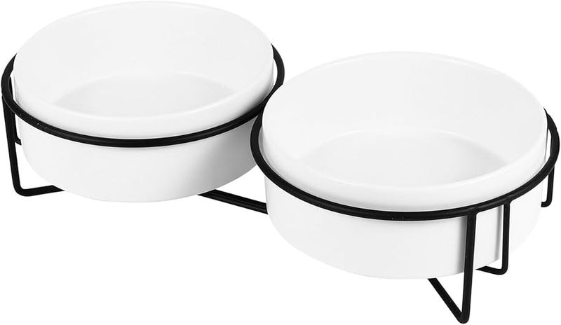 Elevated Ceramic Pet Feeder Bowls with Iron Stand 13cm Food Water Dish for Cats Dogs - Image 1