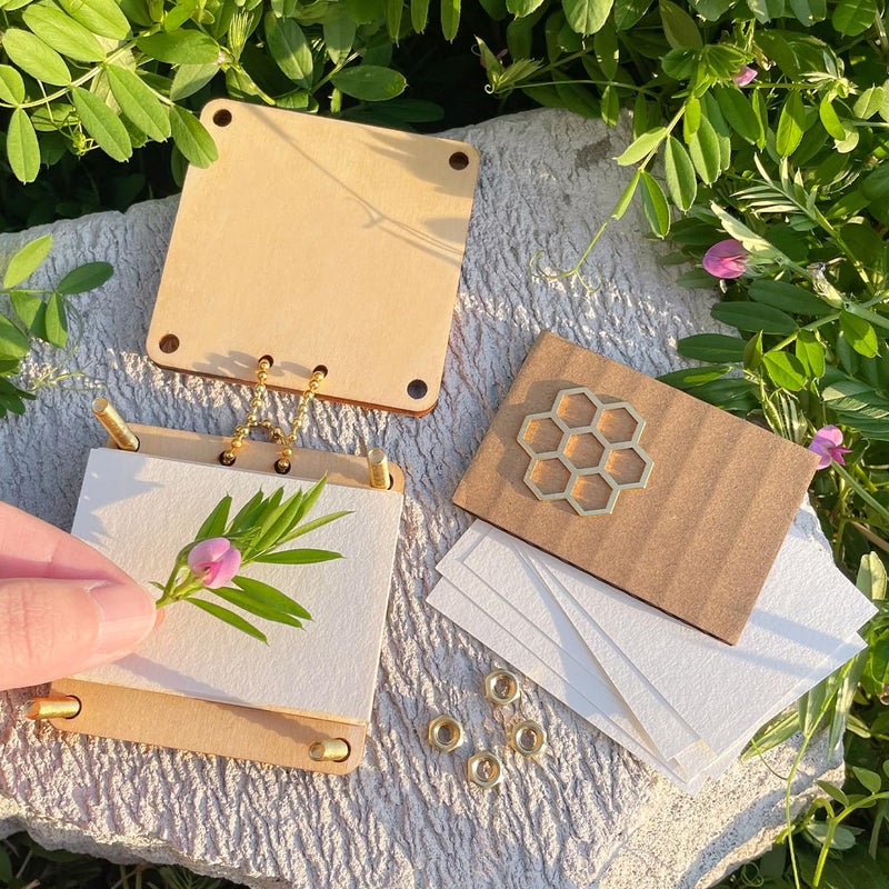 Happinit Pocket Flower Press, Small Flowers Press Kit, Micro Flower Pressing, Mini Plant Preservation Kit for Arts and Crafts Lovers (Gold) - Image 3