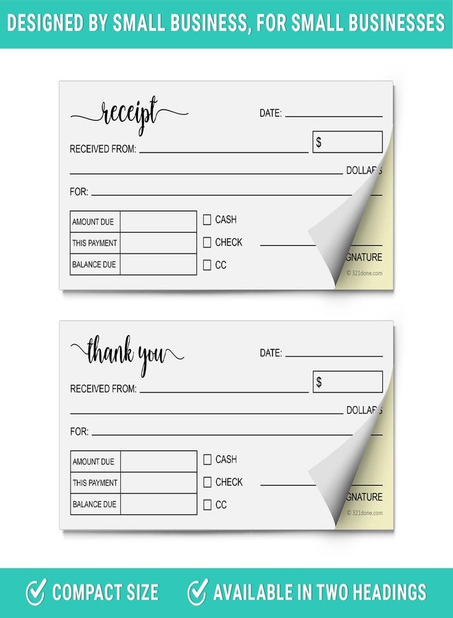 321Done Receipt Book, Made in USA - 2.75x6 Pocket Size 2-Part Carbonless, Cute Handheld Duplicate Copy Order Form for Craft Boutique Business - 50 White/Yellow Sets - Image 5