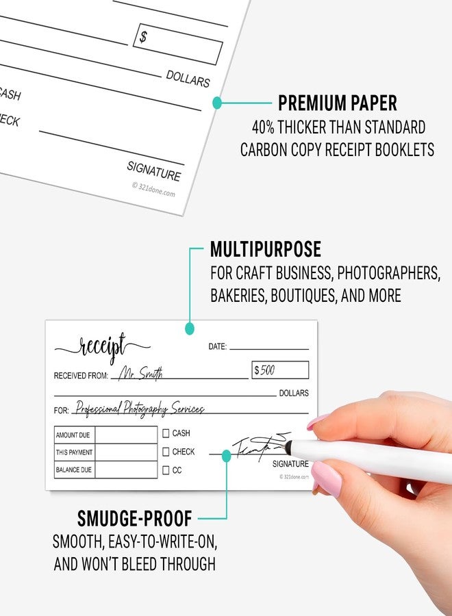 321Done Receipt Book, Made in USA - 2.75x6 Pocket Size 2-Part Carbonless, Cute Handheld Duplicate Copy Order Form for Craft Boutique Business - 50 White/Yellow Sets - Image 3