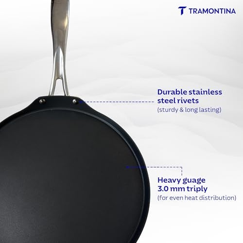 TRAMONTINA Fusao Triply Ceramic-Reinforced Dosa Tawa 32cm | 3mm Thickness | Long-Lasting Performance | Perfect for Dosa, Uttapam, Roti & Paratha | All Cooktop Compatible - Image 3
