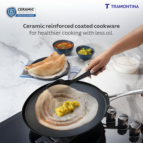 TRAMONTINA Fusao Triply Ceramic-Reinforced Dosa Tawa 32cm | 3mm Thickness | Long-Lasting Performance | Perfect for Dosa, Uttapam, Roti & Paratha | All Cooktop Compatible - Image 2