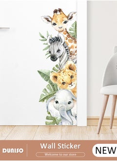 DUNISO Cartoon Animal Door Sticker, Elephant and Zebra Wall Decals Green Plants Wall Stickers Removable Kids Room Wall Decals for Kids Baby Nursery Kindergarten Toddler Boys Girls Bedroom Wall Decor  - Image 1