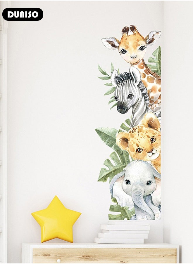 DUNISO Cartoon Animal Door Sticker, Elephant and Zebra Wall Decals Green Plants Wall Stickers Removable Kids Room Wall Decals for Kids Baby Nursery Kindergarten Toddler Boys Girls Bedroom Wall Decor  - Image 2