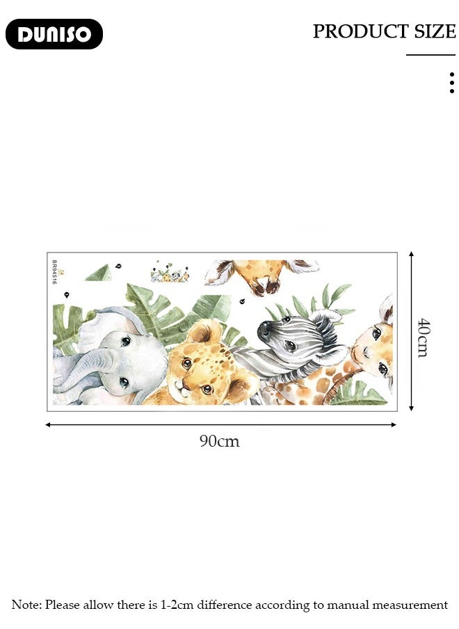 DUNISO Cartoon Animal Door Sticker, Elephant and Zebra Wall Decals Green Plants Wall Stickers Removable Kids Room Wall Decals for Kids Baby Nursery Kindergarten Toddler Boys Girls Bedroom Wall Decor  - Image 4