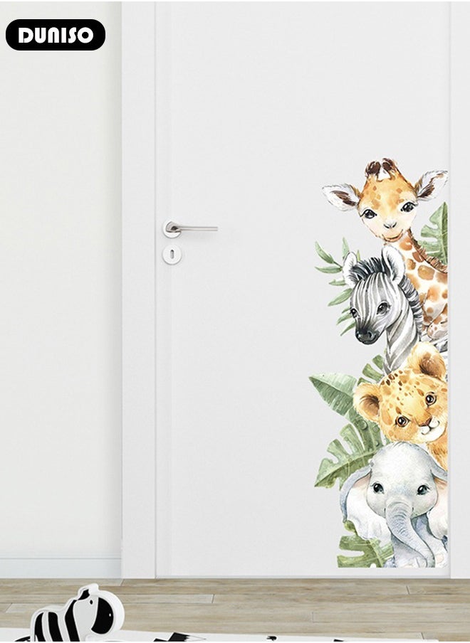 DUNISO Cartoon Animal Door Sticker, Elephant and Zebra Wall Decals Green Plants Wall Stickers Removable Kids Room Wall Decals for Kids Baby Nursery Kindergarten Toddler Boys Girls Bedroom Wall Decor  - Image 5