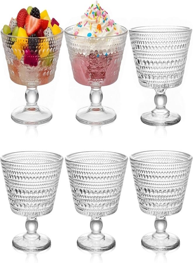 ZOOFOX 6 Pack Glass Ice Cream Bowl Set, 9 oz Footed Fruit Parfait Cups, Embossed Design Glass Dessert Bowls for Sundae, Ice Cream, Smoothie, Fruit, Salad, Yogurt, Cocktail, Snack - Image 1