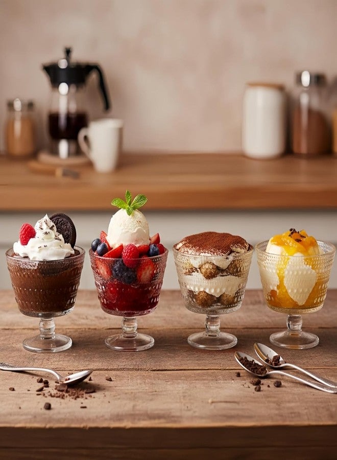 ZOOFOX 6 Pack Glass Ice Cream Bowl Set, 9 oz Footed Fruit Parfait Cups, Embossed Design Glass Dessert Bowls for Sundae, Ice Cream, Smoothie, Fruit, Salad, Yogurt, Cocktail, Snack - Image 5