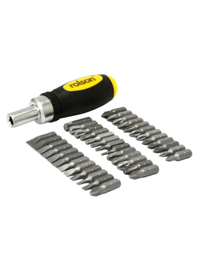 Rolson 28419 38pc Stubby Screwdriver Set - Compact Ratcheting Driver with Torx, Phillips, Pozidriv & Slotted Bits in Plastic Storage Case - Image 2