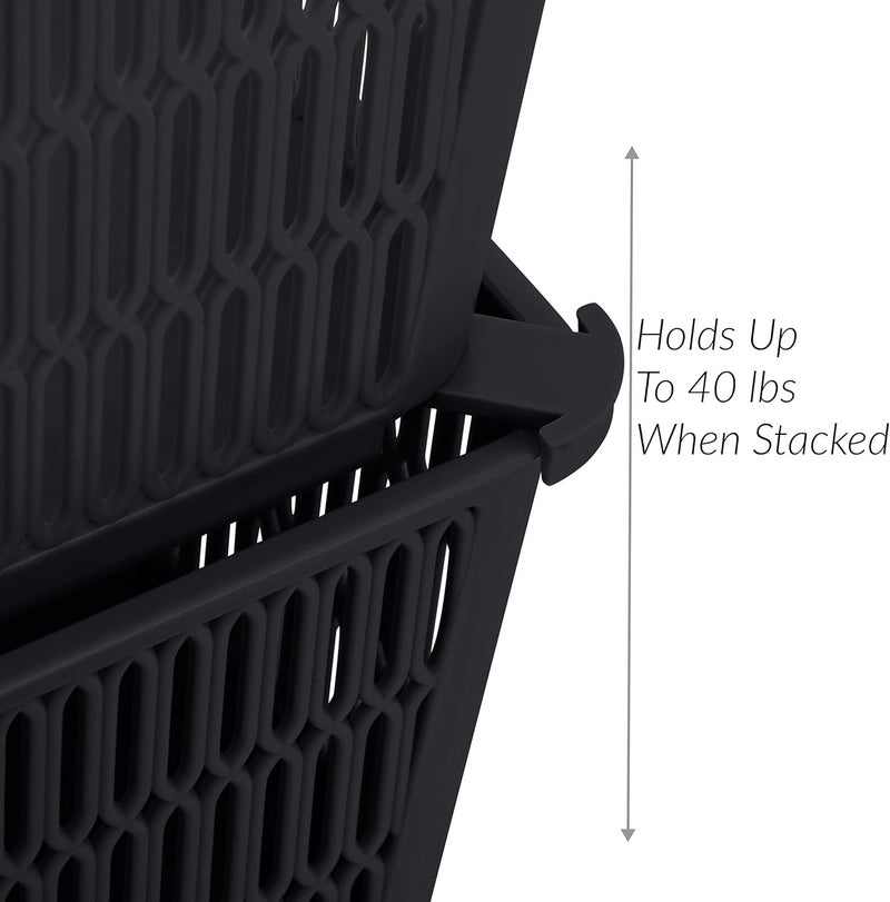 Simplify 2Pk Large Slide 2 Stack It Tote Basket  Storage  Organization  Open Bins with Stackable Capability  Bathroom  Crafts  Pantry  Playroom  Office  Black - Image 3