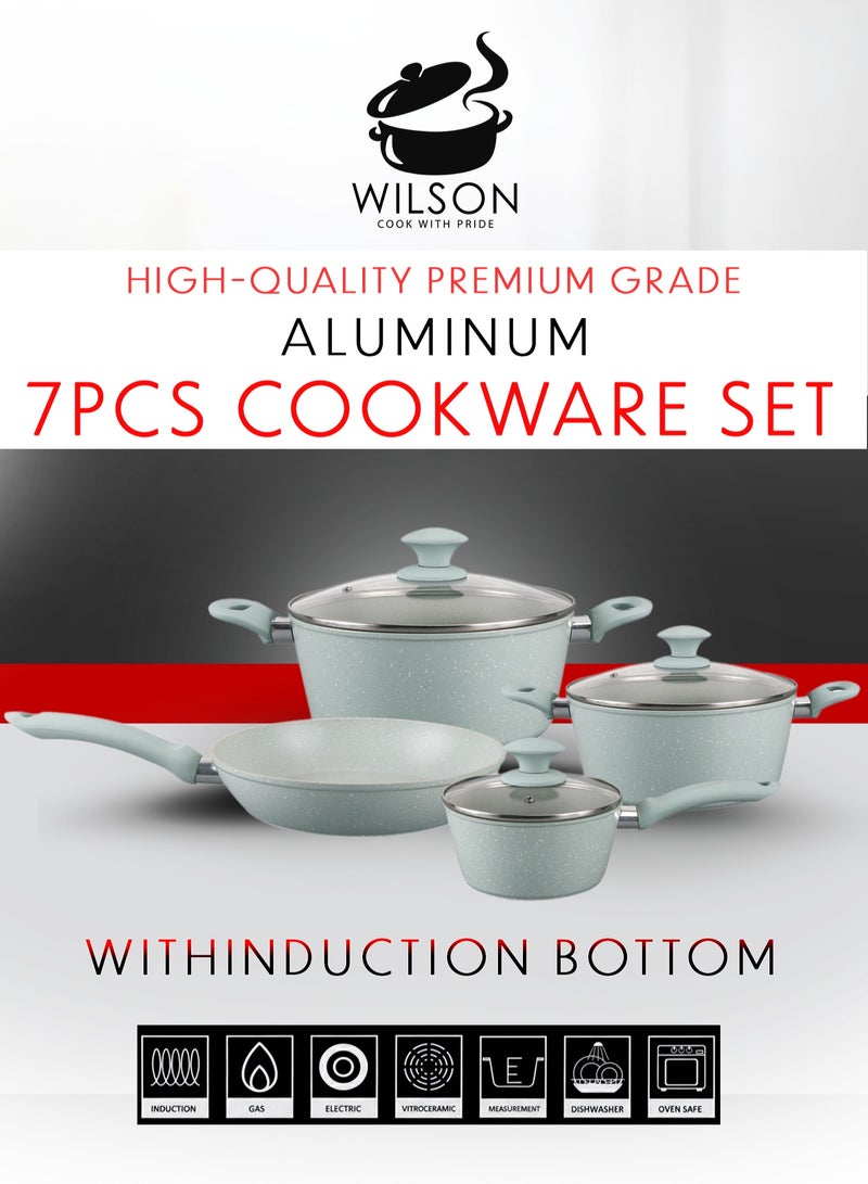 Wilson 7-Piece Aluminum Cookware Set - Induction Bottom, Non-Stick, PFOA-Free Pots & Pans with Lids for All Cooktops - Image 1