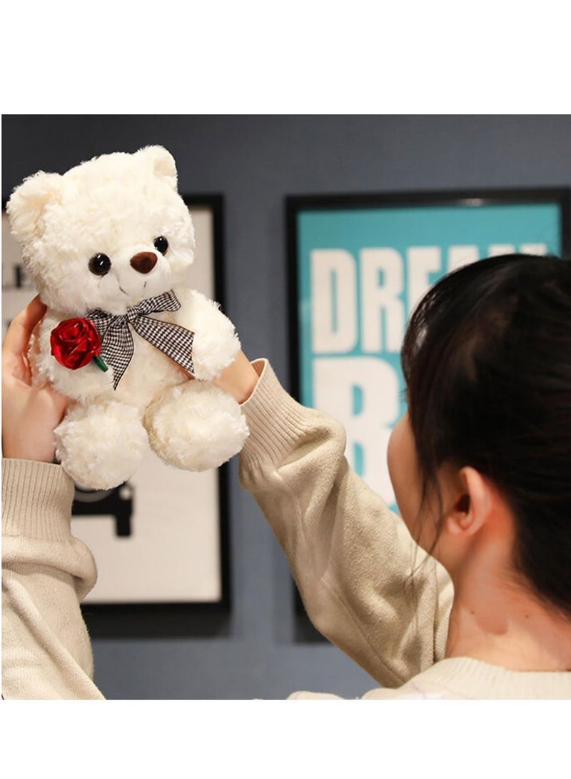 Suntown دب محشو لعبة قماشية ليوم الحب، دب تيدي لطيف 9.8 بوصة مع وردة دب ناعم صغير قابل للعناق، هدايا لصديقتك وصديقك (أبيض) - Image 2