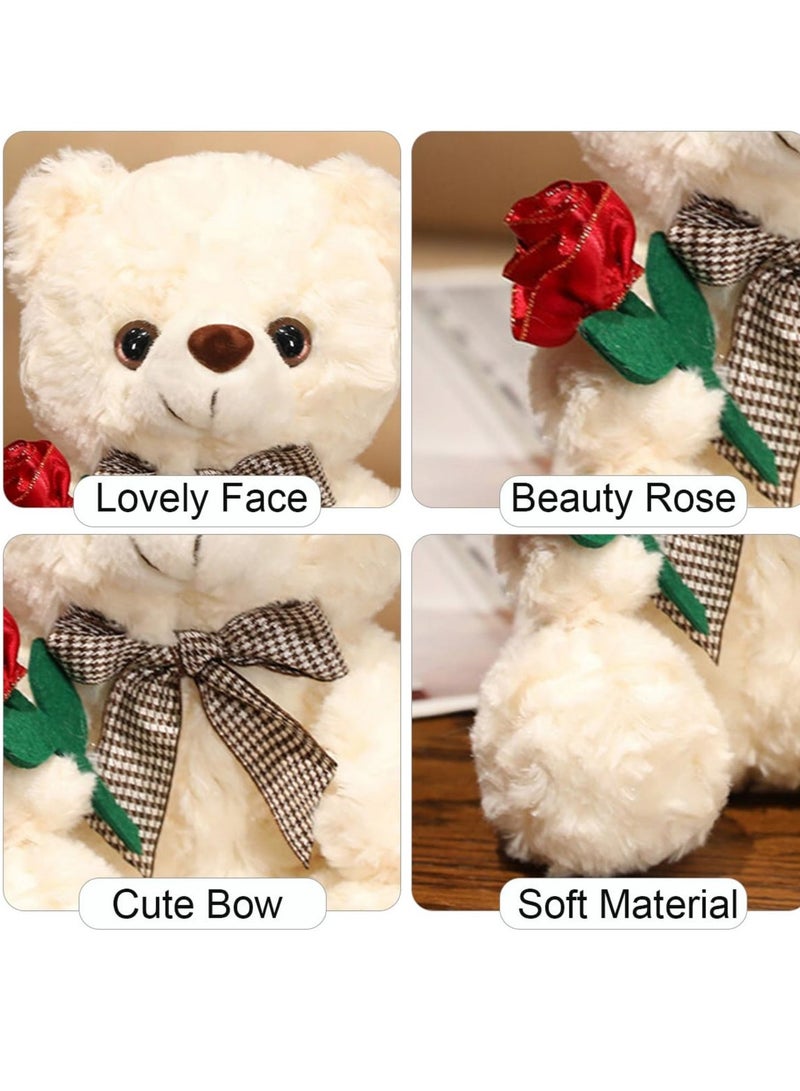 Suntown دب محشو لعبة قماشية ليوم الحب، دب تيدي لطيف 9.8 بوصة مع وردة دب ناعم صغير قابل للعناق، هدايا لصديقتك وصديقك (أبيض) - Image 3
