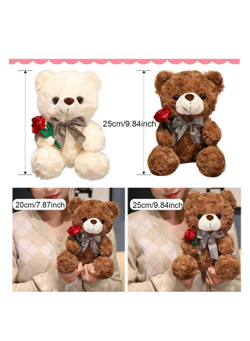 Suntown دب محشو لعبة قماشية ليوم الحب، دب تيدي لطيف 9.8 بوصة مع وردة دب ناعم صغير قابل للعناق، هدايا لصديقتك وصديقك (أبيض) - Image 4