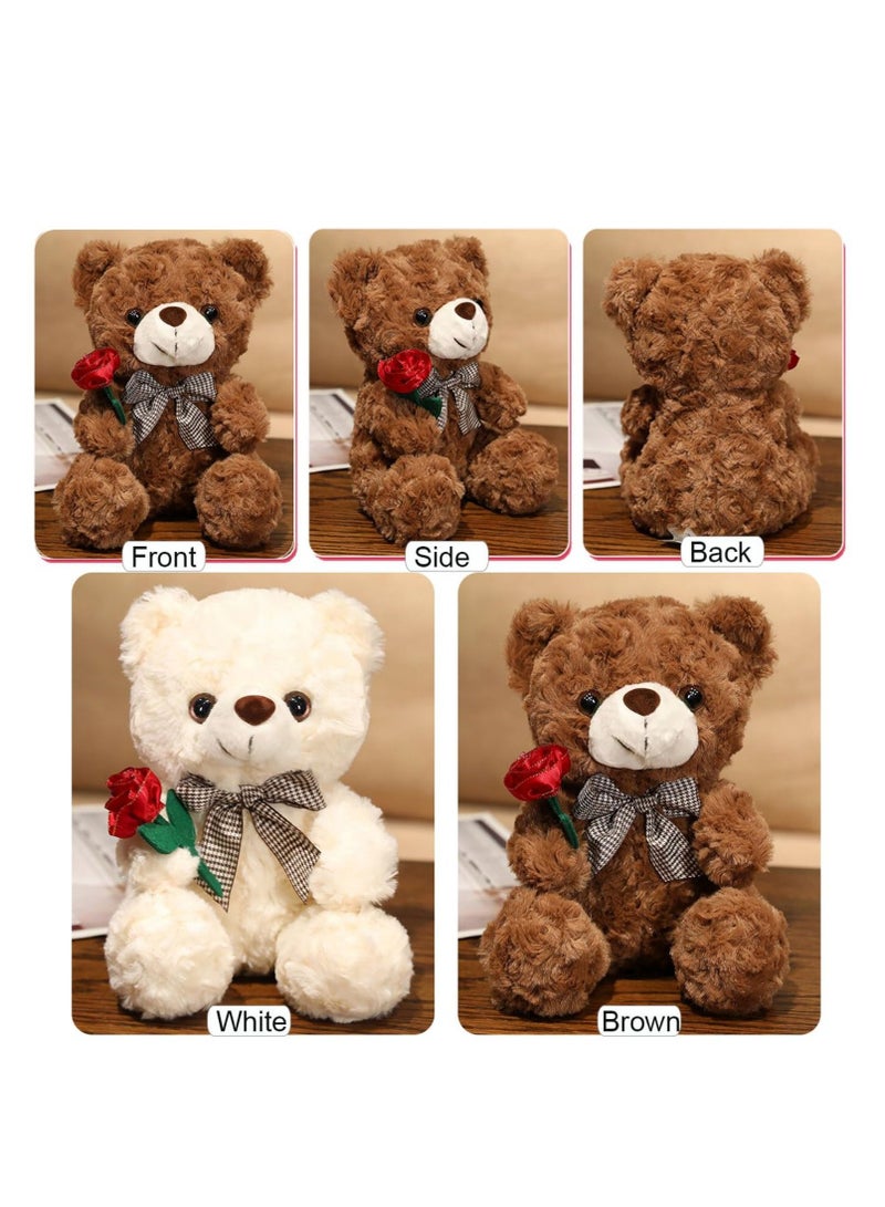 Suntown دب محشو لعبة قماشية ليوم الحب، دب تيدي لطيف 9.8 بوصة مع وردة دب ناعم صغير قابل للعناق، هدايا لصديقتك وصديقك (أبيض) - Image 5
