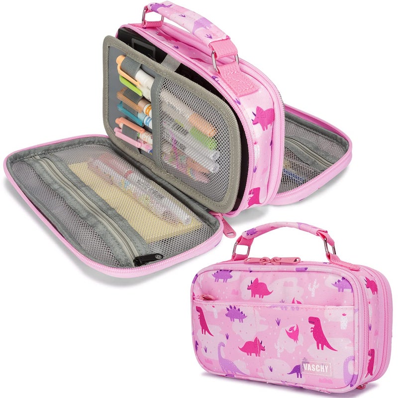 VASCHY Pencil Case for Girls Aesthetic Kawaii Large Pencil Pouch Stationary Pencil BagBox for Preppy Kids Pen Organizer Holder School Supply Pink Dinos