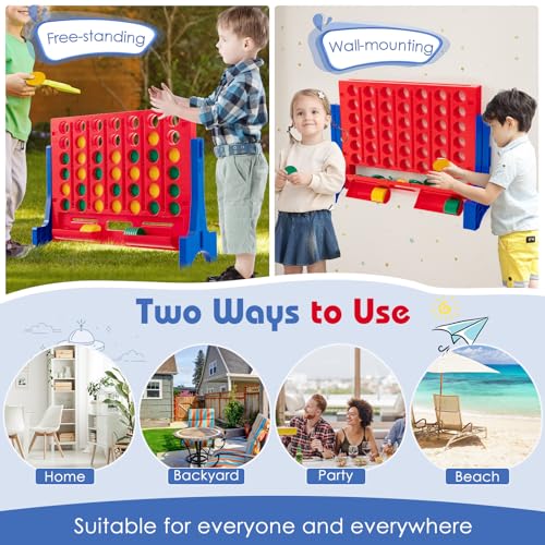 COSTWAY Giant 4inaRow Game with Storage Carry Bag Jumbo 4toScore Game w Chess Quick Release Slider for Kids Adults Indoor Outdoor Backyard Connect Game Set BlueRed - Image 5