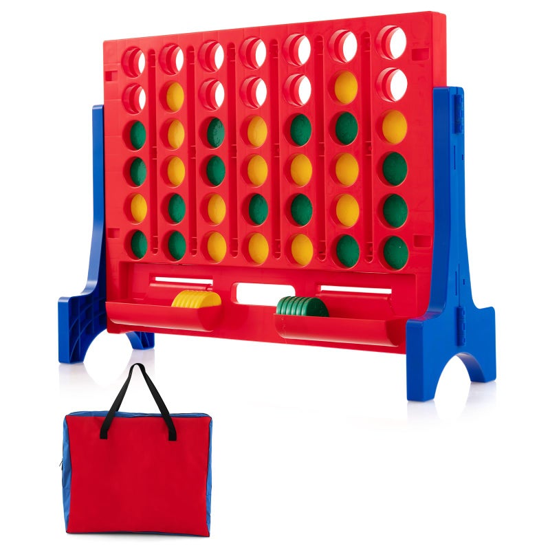 COSTWAY Giant 4inaRow Game with Storage Carry Bag Jumbo 4toScore Game w Chess Quick Release Slider for Kids Adults Indoor Outdoor Backyard Connect Game Set BlueRed - Image 3