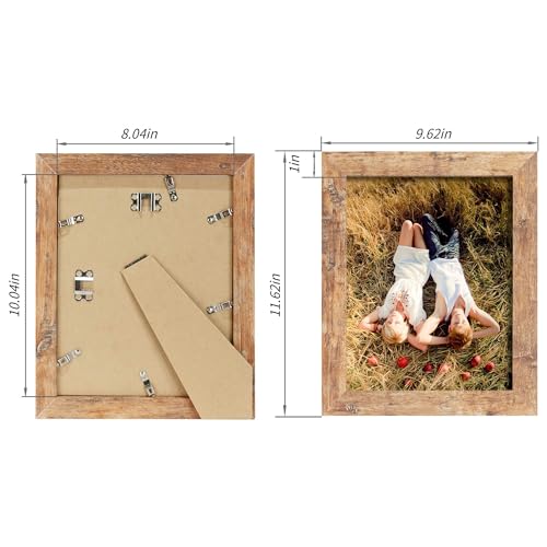 iRahmen 8x10 Picture Frame Set of 4, High Definition Real Glass Rustic Brown Frame, 8 x 10 Wood Photo Frames for Desktop Display and Wall Mounting - Image 2