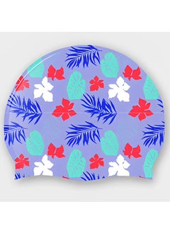 Kids Silicone Swim Cap Ear Protection Long Hair Purple Maple Leaf