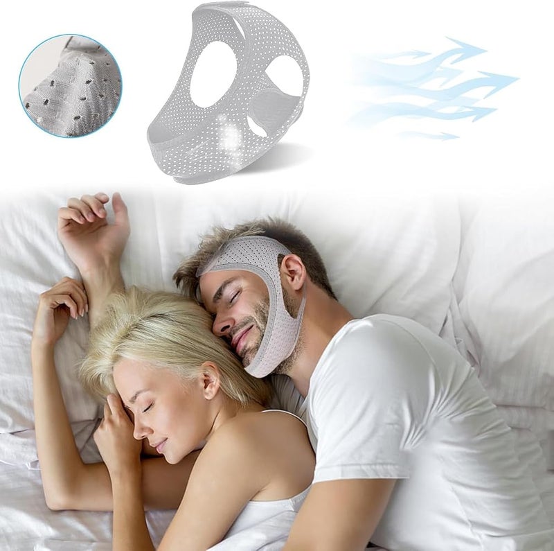 Paporich 1 Paporich 2 قطع أحزمة ذقن مضادة للشخير، حزام ذقن قابل للتعديل للشخير، حزام ذقن للنوم، أجهزة مضادة للشخير مطورة، للرجال والنساء لإبقاء الفم مغلقًا أثناء النوم - Image 3