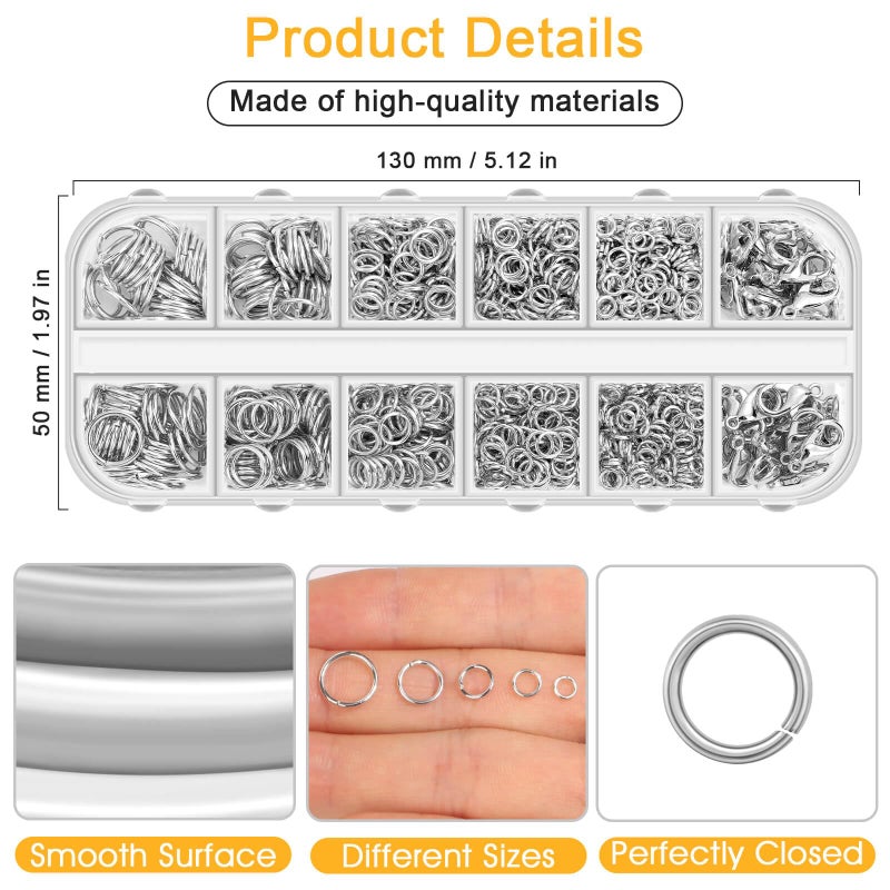 Anezus 1200PCS Jump Rings for Jewelry Making Kit, Jump Rings and Necklace Clasps with Jump Ring Pliers Tools for Jewelry Making Supplies and Necklace Repair (Silver) - Image 5