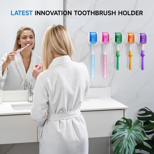 EKOTTOK Toothbrush Holders for Bathrooms【Upgrade Single Slot Design】 Toothbrush Holder Wall Mounted with Cover Moisture-Proof and Dust-Proof Toothbrush Storage Organizer for Shower Family and Travel 5PCS - Image 3