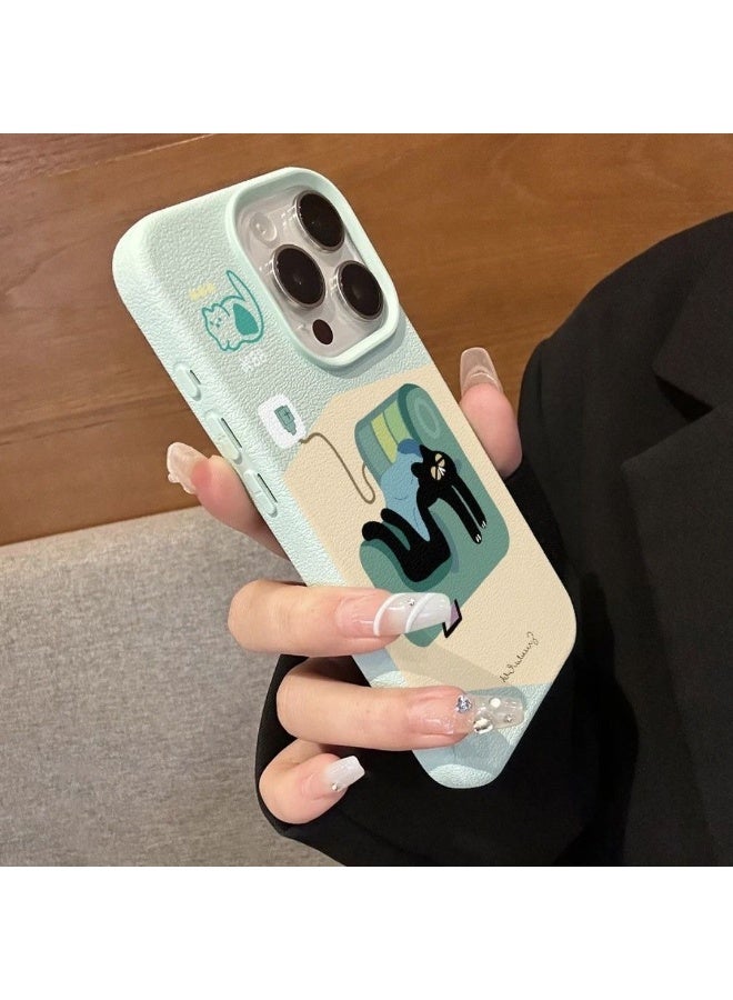 NIBEMINENT Floppy Little Black Cat Protective TPU Case Cover For iPhone 15 Pro, Light Blue - Image 2