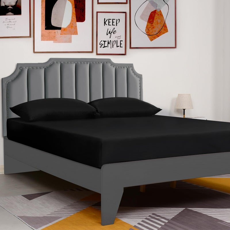 Lirex Fitted Sheet  King Size 100% Egyptian Cotton 300 Thread Count Soft Breathable Fitted Sheet  200x200cm  Black - Image 4