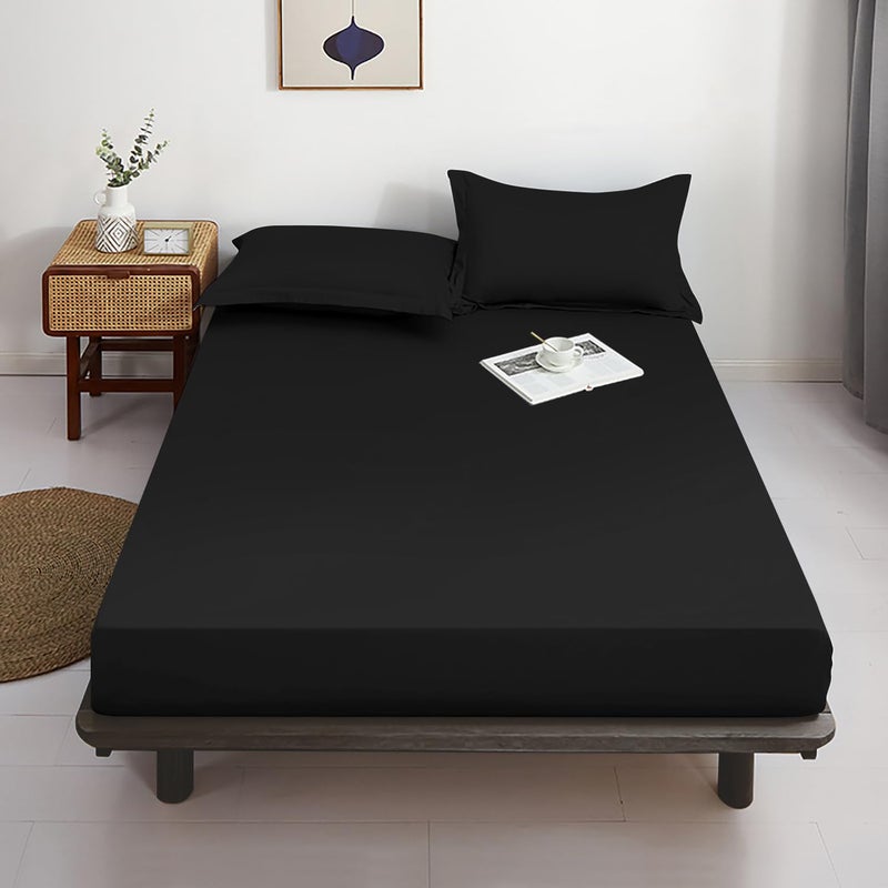 Lirex Fitted Sheet  King Size 100% Egyptian Cotton 300 Thread Count Soft Breathable Fitted Sheet  200x200cm  Black - Image 5