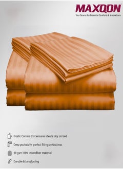 MAXQON 2-Set Fitted Bed Sheets +  Pillow Covers, King/Queen/Double/Single Sizes, Color Peach  - Image 1
