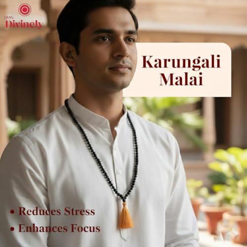 SRM's Divinely Divinely 100% Natural Unpolished Karungali Malai Original 8mm | Certified Non-Elastic Thread Karungali Mala Original | Black Ebony Wood Necklace for Spiritual Growth & Meditation - Image 2